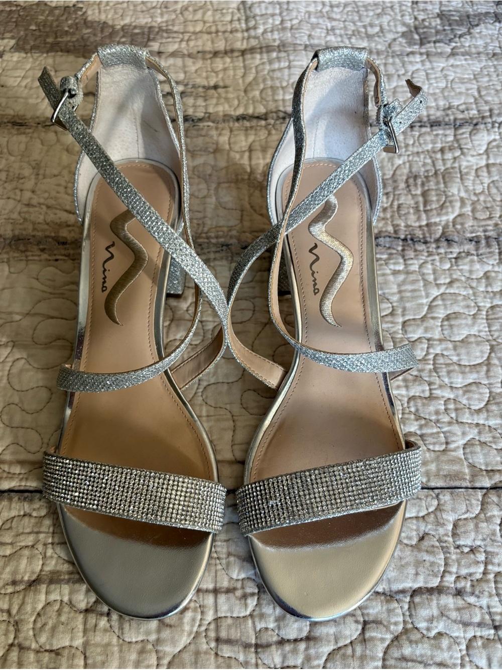 Nina Silver Rhinestone Strappy Sandals